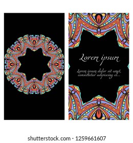Invitation or Card template with floral frame pattern. For Wedding, greeting cards, Birthday Invitation. The front and rear side. Vector illustration.
