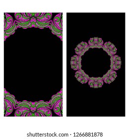 Invitation or Card template with floral frame pattern. For Wedding, greeting cards, Birthday Invitation. The front and rear side. Vector illustration.