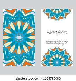 Invitation or Card template with floral mandala pattern. For Wedding, greeting cards, Birthday Invitation. The front and rear side. Vector illustration.