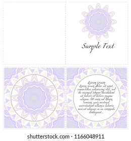 Invitation or Card template with floral mandala pattern. Decorative background for Wedding, greeting cards, Birthday Invitation. The front and rear side