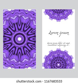 Invitation or Card template with floral mandala pattern. For Wedding, greeting cards, Birthday Invitation. The front and rear side. Vector illustration.