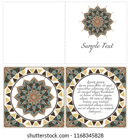 Invitation or Card template with floral mandala pattern. The front and rear side. Vector illustration.