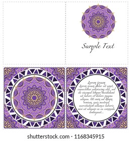 Invitation or Card template with floral mandala pattern. Decorative background for Wedding, greeting cards, Birthday Invitation. The front and rear side