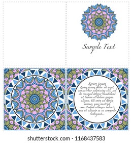 Invitation or Card template with floral mandala pattern. The front and rear side. Vector illustration.