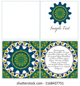 Invitation or Card template with floral mandala pattern. Decorative background for Wedding, greeting cards, Birthday Invitation. The front and rear side