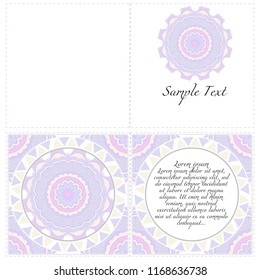 Invitation or Card template with floral mandala pattern. The front and rear side. Vector illustration.