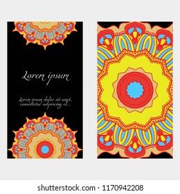 Invitation or Card template with floral mandala pattern. For Wedding, greeting cards, Birthday Invitation. The front and rear side. Vector illustration