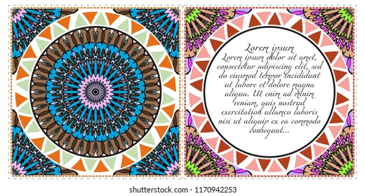 Invitation or Card template with floral mandala pattern. Decorative background for Wedding, greeting cards, Birthday Invitation. The front and rear side