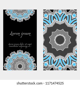 Invitation or Card template with floral mandala pattern. For Wedding, greeting cards, Birthday Invitation. The front and rear side. Vector illustration.