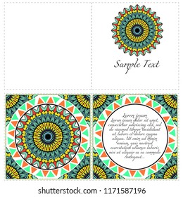 Invitation or Card template with floral mandala pattern. Decorative background for Wedding, greeting cards, Birthday Invitation. The front and rear side.