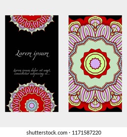 Invitation or Card template with floral mandala pattern. For Wedding, greeting cards, Birthday Invitation. The front and rear side. Vector illustration