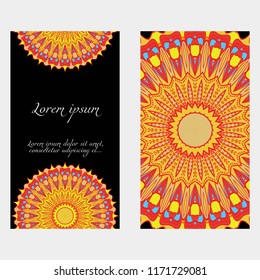 Invitation or Card template with floral mandala pattern. For Wedding, greeting cards, Birthday Invitation. The front and rear side. Vector illustration