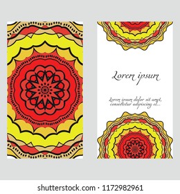 Invitation or Card template with floral mandala pattern. For Wedding, greeting cards, Birthday Invitation. The front and rear side. Vector illustration