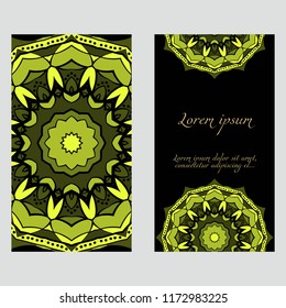 Invitation or Card template with floral mandala pattern. For Wedding, greeting cards, Birthday Invitation. The front and rear side. Vector illustration