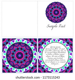 Invitation or Card template with floral mandala pattern. Decorative background for Wedding, greeting cards, Birthday Invitation. The front and rear side