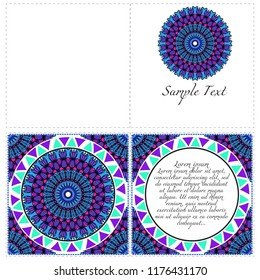 Invitation or Card template with floral mandala pattern. The front and rear side. Vector illustration.