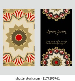 Invitation or Card template with floral mandala pattern. For Wedding, greeting cards, Birthday Invitation. The front and rear side. Vector illustration