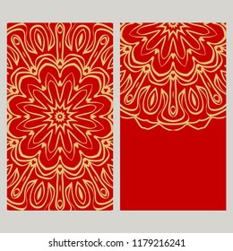 Invitation or Card template with floral mandala pattern. Decorative background for Wedding, greeting cards, Birthday Invitation. The front and rear side.