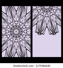 Invitation or Card template with floral mandala pattern. Decorative background for Wedding, greeting cards, Birthday Invitation. The front and rear side.