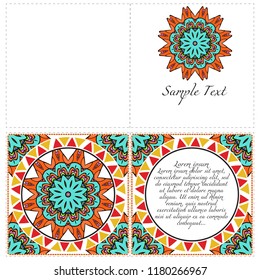 Invitation or Card template with floral mandala pattern. Decorative background for Wedding, greeting cards, Birthday Invitation. The front and rear side