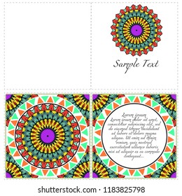 Invitation or Card template with floral mandala pattern. The front and rear side. Vector illustration.