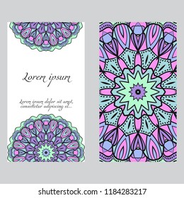 Invitation or Card template with floral mandala pattern. For Wedding, greeting cards, Birthday Invitation. The front and rear side. Vector illustration