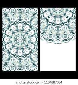 Invitation or Card template with floral mandala pattern. For Wedding, greeting cards, Birthday Invitation. The front and rear side. Vector illustration.