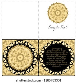 Invitation or Card template with floral mandala pattern. Decorative background for Wedding, greeting cards, Birthday Invitation. The front and rear side