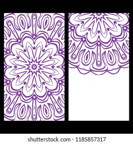 Invitation or Card template with floral mandala pattern. Decorative background for Wedding, greeting cards, Birthday Invitation. The front and rear side.