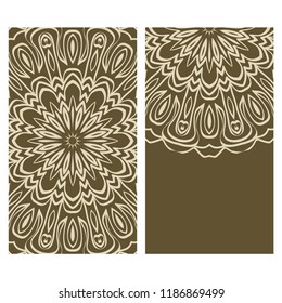 Invitation or Card template with floral mandala pattern. For Wedding, greeting cards, Birthday Invitation. The front and rear side. Vector illustration.