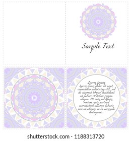 Invitation or Card template with floral mandala pattern. The front and rear side. Vector illustration.