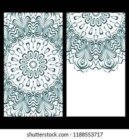 Invitation or Card template with floral mandala pattern. Decorative background for Wedding, greeting cards, Birthday Invitation. The front and rear side.