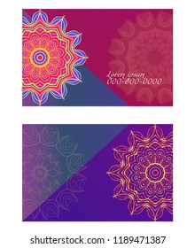 Invitation or Card template with floral mandala pattern. For Wedding, greeting cards, Birthday Invitation. The front and rear side. Vector illustration.