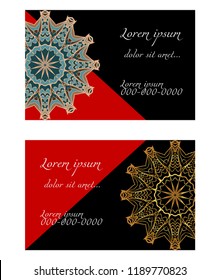Invitation or Card template with floral mandala pattern. For Wedding, greeting cards, Birthday Invitation. The front and rear side. Vector illustration.