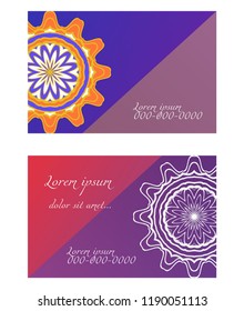 Invitation or Card template with floral mandala pattern. For Wedding, greeting cards, Birthday Invitation. The front and rear side. Vector illustration.