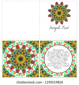 Invitation or Card template with floral mandala pattern. The front and rear side. Vector illustration.