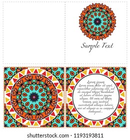 Invitation or Card template with floral mandala pattern. Decorative background for Wedding, greeting cards, Birthday Invitation. The front and rear side.