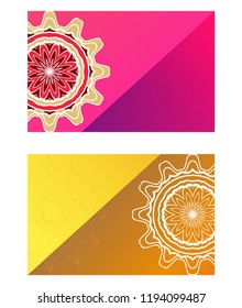 Invitation or Card template with floral mandala pattern. For Wedding, greeting cards, Birthday Invitation. The front and rear side. Vector illustration.