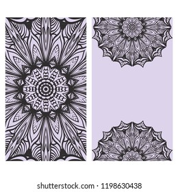 Invitation or Card template with floral mandala pattern. For Wedding, greeting cards, Birthday Invitation. The front and rear side. Vector illustration.