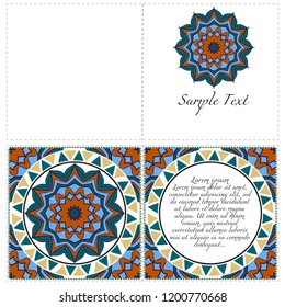Invitation or Card template with floral mandala pattern. The front and rear side. Vector illustration.