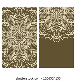 Invitation or Card template with floral mandala pattern. For Wedding, greeting cards, Birthday Invitation. The front and rear side. Vector illustration.
