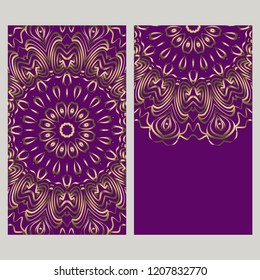 Invitation or Card template with floral mandala pattern. Decorative background for Wedding, greeting cards, Birthday Invitation. The front and rear side.