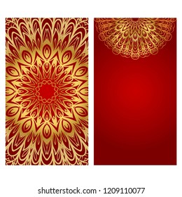 Invitation or Card template with floral mandala pattern. For Wedding, greeting cards, Birthday Invitation. The front and rear side. Vector illustration.