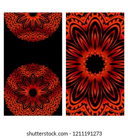 Invitation or Card template with floral mandala pattern. Decorative background for Wedding, greeting cards, Birthday Invitation. The front and rear side.