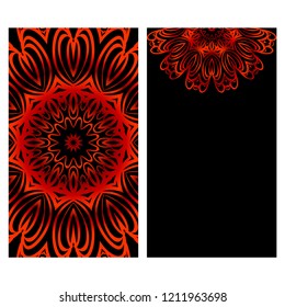 Invitation or Card template with floral mandala pattern. Decorative background for Wedding, greeting cards, Birthday Invitation. The front and rear side.