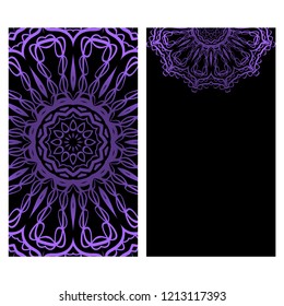 Invitation or Card template with floral mandala pattern. The front and rear side. Vector illustration