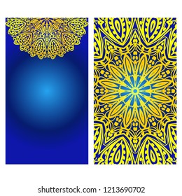 Invitation or Card template with floral mandala pattern. Decorative background for Wedding, greeting cards, Birthday Invitation. The front and rear side.