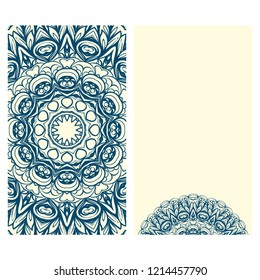 Invitation or Card template with floral mandala pattern. For Wedding, greeting cards, Birthday Invitation. The front and rear side. Vector illustration.