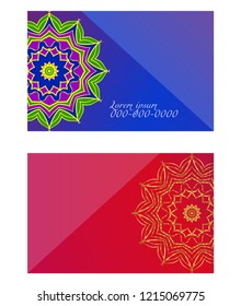 Invitation or Card template with floral mandala pattern. For Wedding, greeting cards, Birthday Invitation. The front and rear side. Vector illustration.