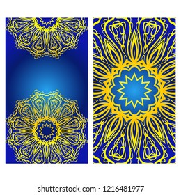 Invitation or Card template with floral mandala pattern. Decorative background for Wedding, greeting cards, Birthday Invitation. The front and rear side.